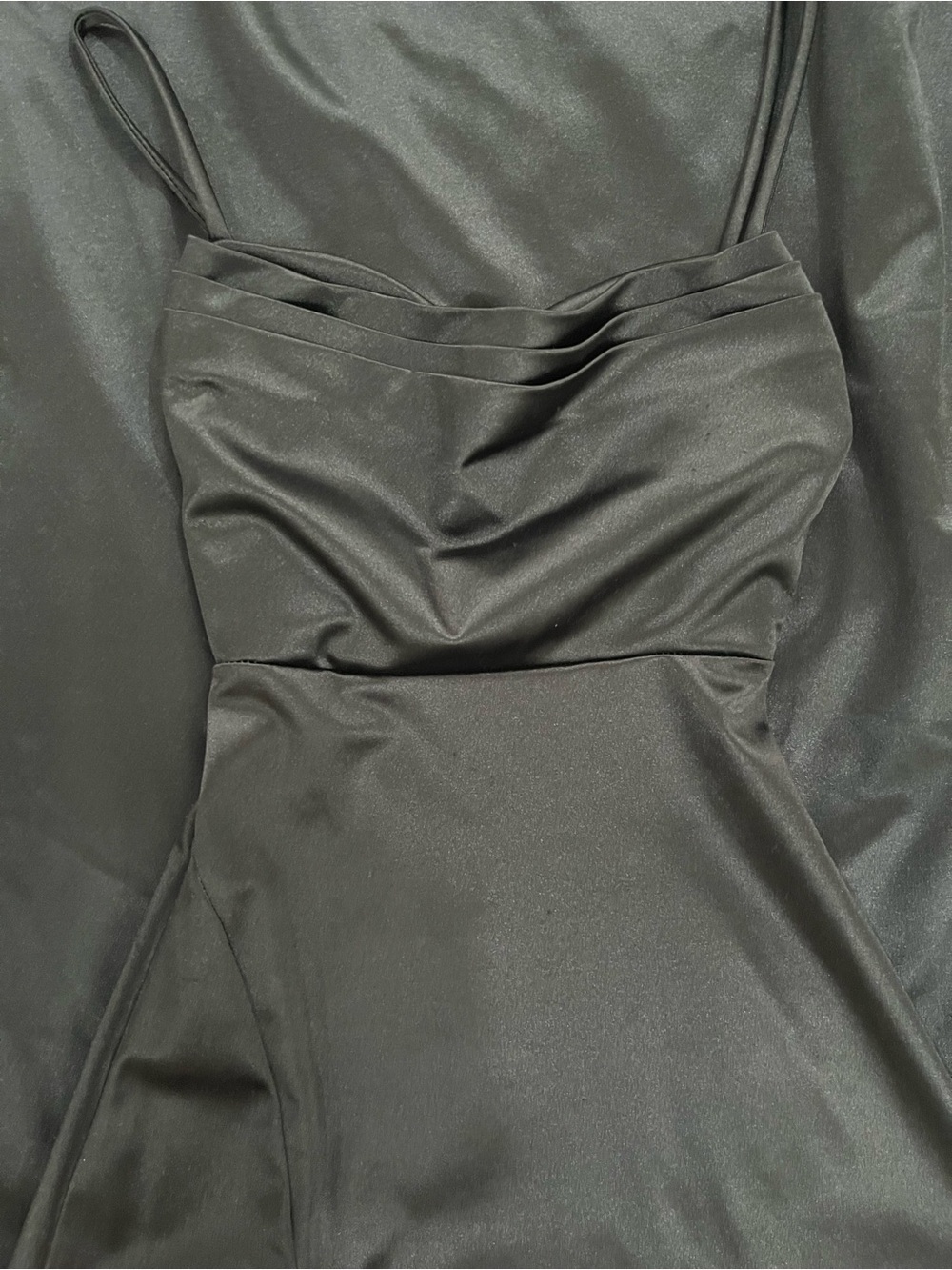 Windsor Black Satin Prom Dress with Spaghetti Straps